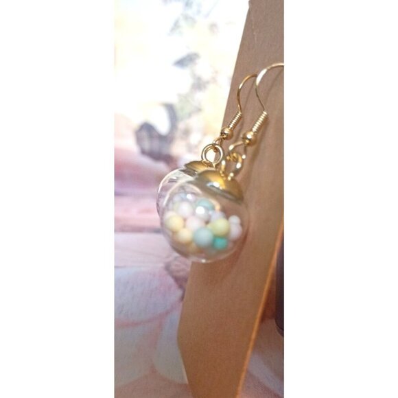 Colorful Glass Ball Earrings Pastel Beads NEW Handmade Style Gift Boxed - Picture 2 of 5